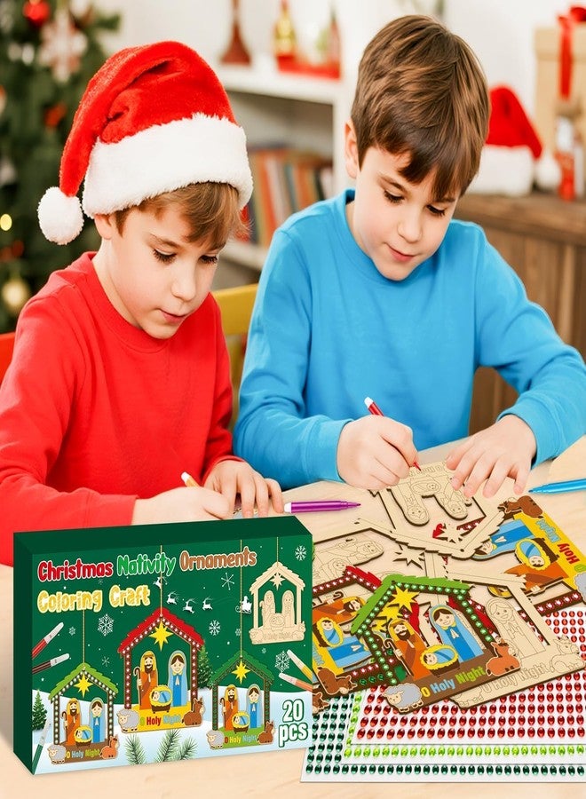 Cliths 20Pcs Christmas Wooden House Craft Kit for Kids DIY Nativity Decor Christian Religious Xmas Craft with Gem Stickers for Church Party Decoration Home Hanging - Image 5
